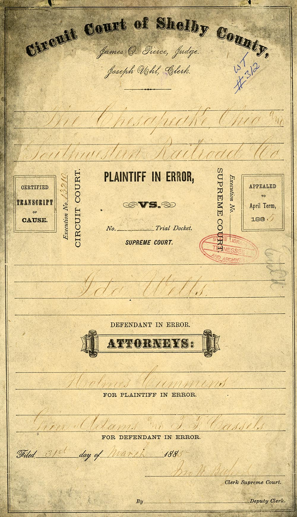 The Chesapeake, Ohio, and Southwestern Railroad Company vs. Ida B. Wells case